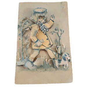 Vintage Alfred Mainzer 3D Postcard Paper Pop Up Little Girl & Dog Belgium